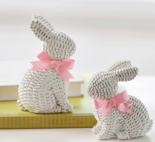 5.25" White Woven Bunny Set of 2 - Nifty Decor & More