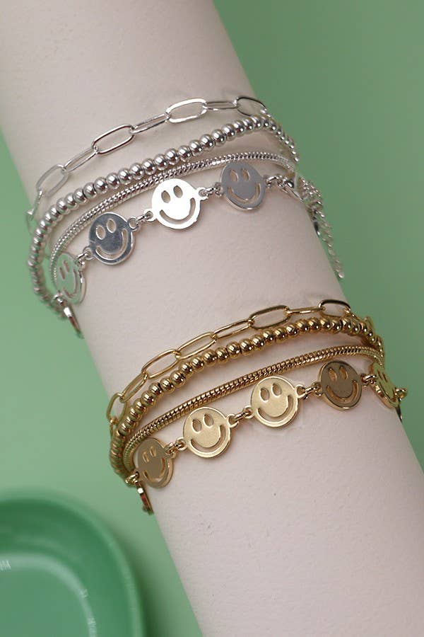 Smiley bead snake chain bracelet set, trendy 4-piece stack for daily glam, perfect gift for her Bracelet Chain