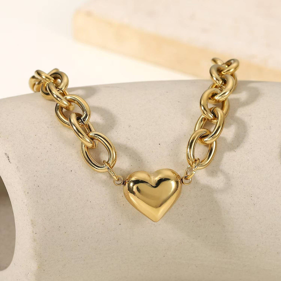 Chunky Heart Bracelet Stainless Steel, Tarnish-Resistant Durable Charm, Perfect Accessory & Gift for Women Bracelets