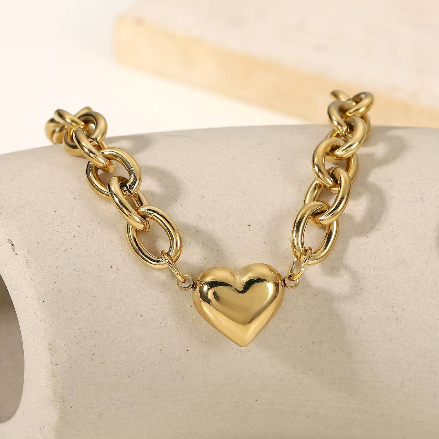 Chunky Heart Bracelet Stainless Steel, Tarnish-Resistant Durable Charm, Perfect Accessory & Gift for Women Bracelets