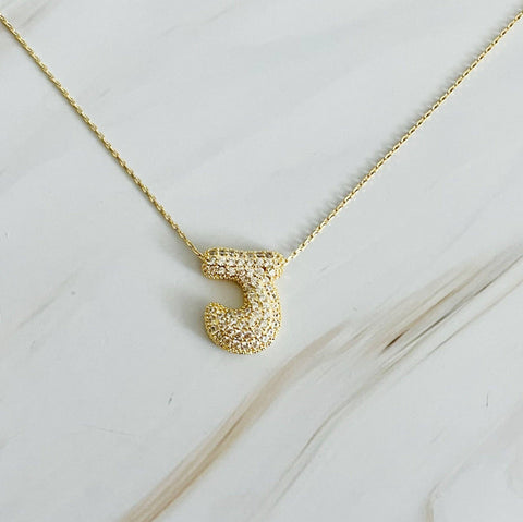 Crystal Bubble Initial Necklace, Sparkling Preppy Charm Necklace, Trendy Accessory for Women, Gift Idea Accessories J