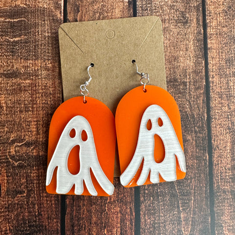 Halloween Acrylic Earrings Halloween Ghost - Orange  