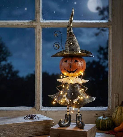 Metal Halloween Pumpkin Boy & Girl Battery Power LED Statue