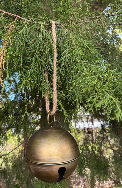 5.5" Antique Gold Metal Jingle Bell Tree Ornament - Rustic Christmas Greenery Accent - Nifty Decor & More