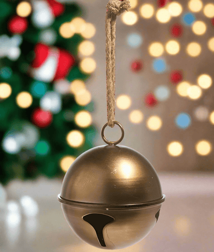 5.5" Antique Gold Metal Jingle Bell Tree Ornament - Rustic Christmas Greenery Accent - Nifty Decor & More