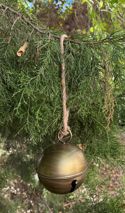 5.5" Antique Gold Metal Jingle Bell Tree Ornament - Rustic Christmas Greenery Accent - Nifty Decor & More
