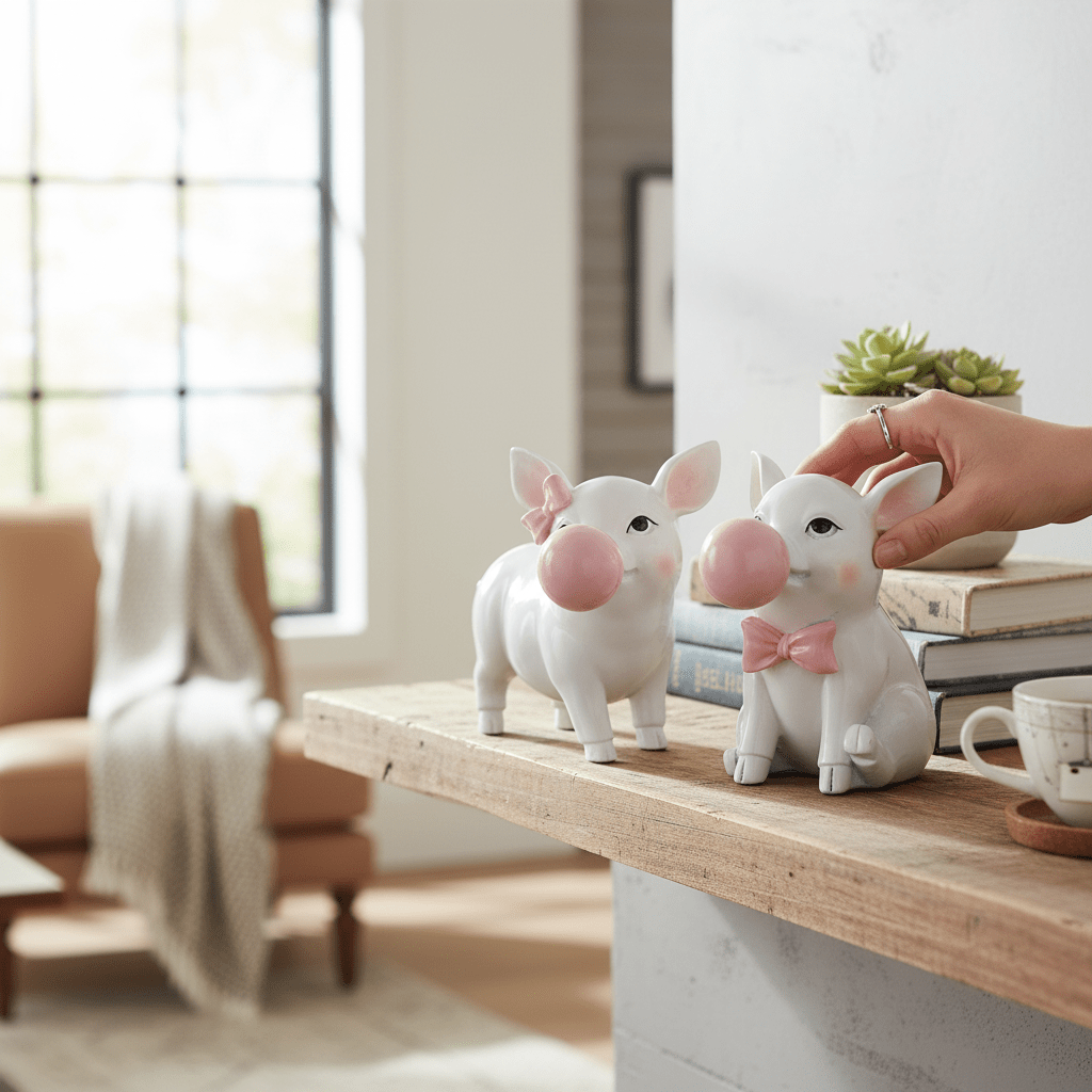 5.5" Piglet Blowing Bubble - Nifty Decor & More