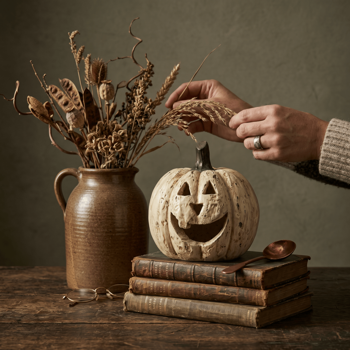 5.5" White Big Mouth Pumpkin Jack-O-Lantern - Rustic Halloween Tabletop Decor - Nifty Decor & More