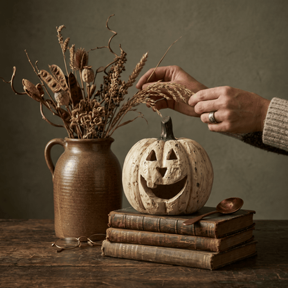 5.5" White Big Mouth Pumpkin Jack-O-Lantern - Rustic Halloween Tabletop Decor - Nifty Decor & More