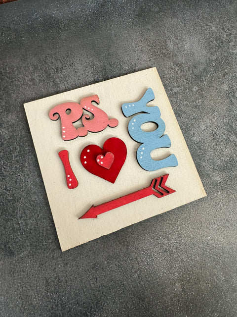 Mini Valentine Leaning Sandwich Board Tiles Interchangeable Add On P.S. I Love You  