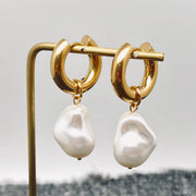 Pearl Charm Huggie Earrings, 18K Stainless Steel, Elegant Everyday Wear, Perfect Gift for Her
