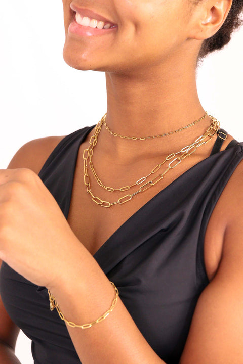 Paperclip Chain Necklace, 18K Gold PVD Finish, Stylish Preppy Jewelry, Mother&