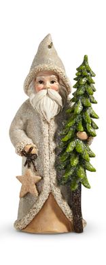 5.75" Natural Santa with Tree Ornament Christmas Ornament Star/Tree