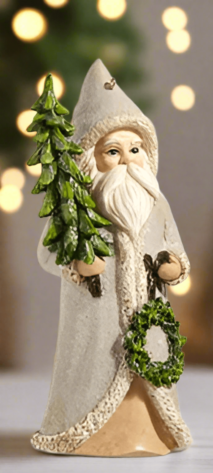 5.75" Natural Santa with Tree Ornament Christmas Ornament