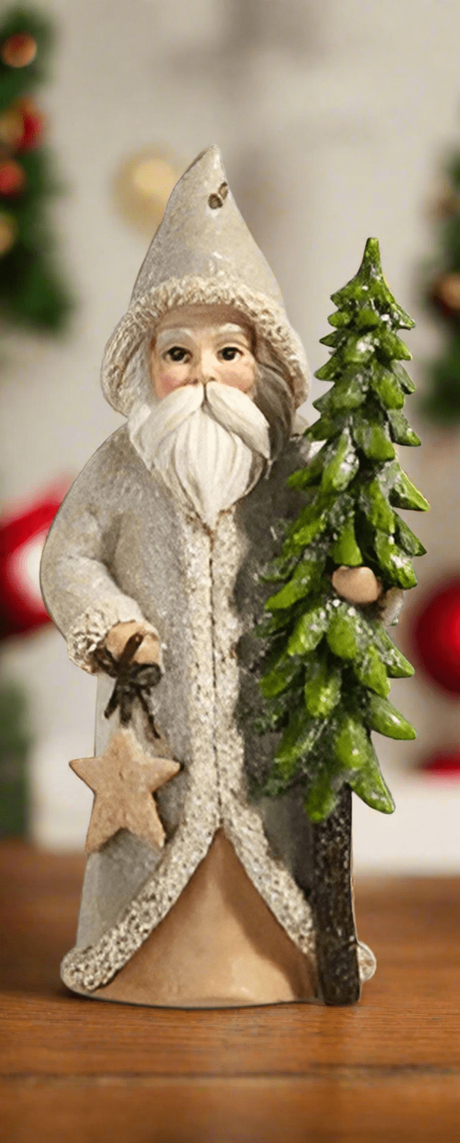 5.75" Natural Santa with Tree Ornament Christmas Ornament