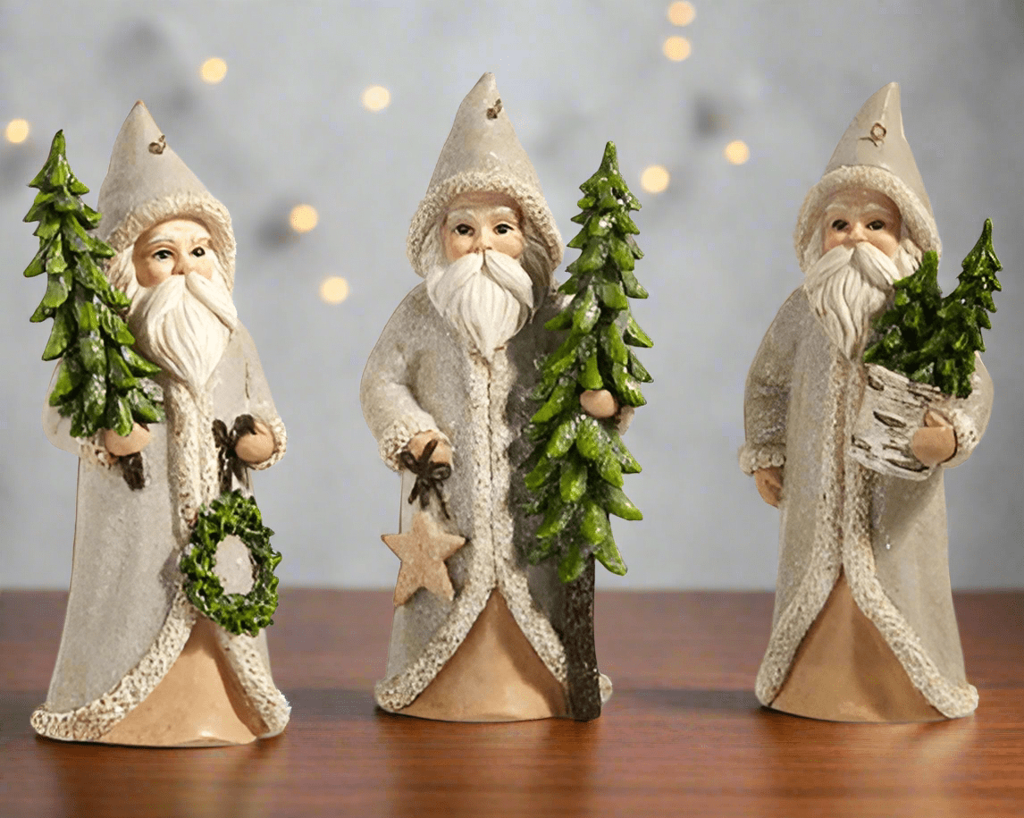 5.75" Natural Santa with Tree Ornament Christmas Ornament