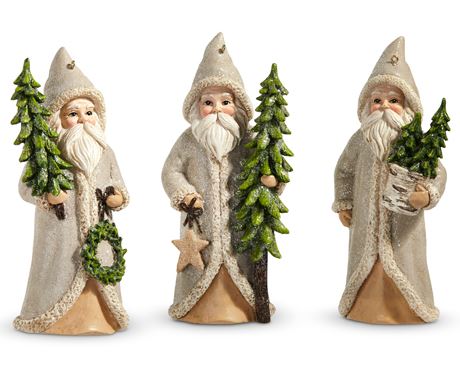 5.75" Natural Santa with Tree Ornament Christmas Ornament