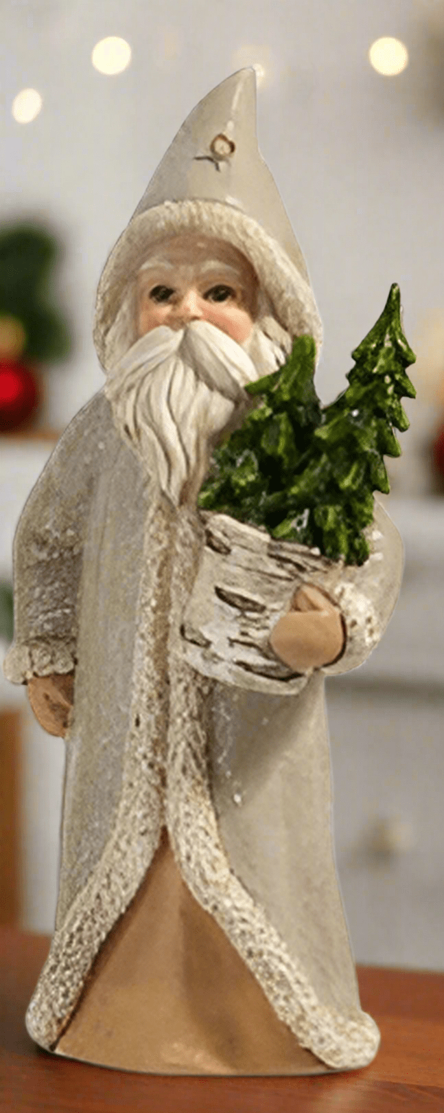 5.75" Natural Santa with Tree Ornament Christmas Ornament