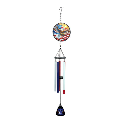USA Eagle Stain Glass with Liberty Bell Wind Chime 40in.