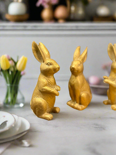 Bronze Bunny Set - Charming Resin Figurines for Spring Decor & Easter Home Decorations