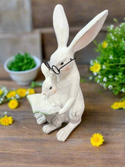 RAZ - 11" Story Time Bunny & Baby Resin Figurine for Easter Spring Decor, Perfect for Home Decoration