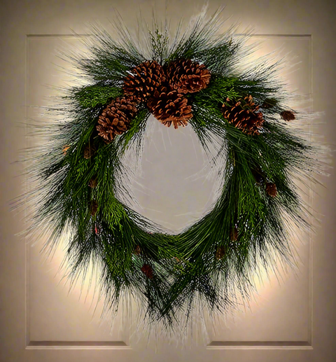 RAZ - 26" Long Needle Pine and Pinecone Wreath Christmas Wreath