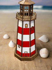 Lighthouse with Lights: Ocean Decor, Sea Life Inspired, Coastal Home Accent, Nautical Table Decoration, Beach House Decor Red