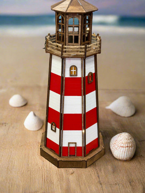 Lighthouse with Lights: Ocean Decor, Sea Life Inspired, Coastal Home Accent, Nautical Table Decoration, Beach House Decor Red
