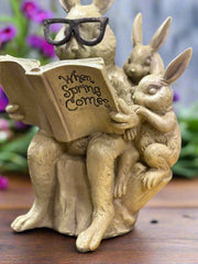 Spring Garden Bunnies Decor: Cute Resin Reading Bunny for Spring Home Decor, Garden Accents & Gifts