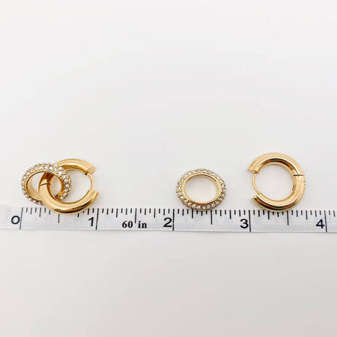 Circular Huggie Earrings 18K Gold Plated with CZ Inlay, Dazzling Statement Jewelry for Women, Chic Gift Idea