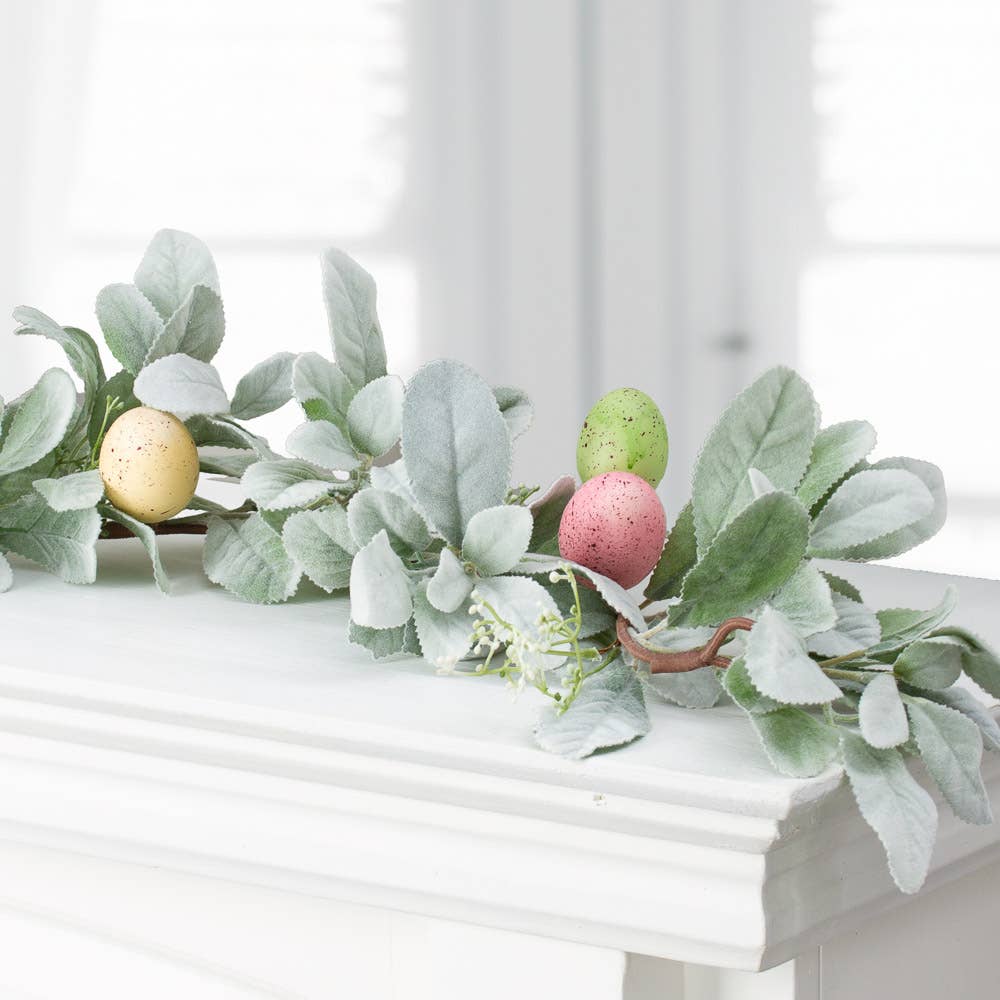 Artificial Lambs Ear Garland & Easter Egg Spring Greenery Decor, Easter Decoration, Spring Home Decor, Festive Wreath Garland