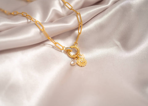 18K Gold PVD Paperclip Rhinestone Charm Holder Necklace Chain Necklace