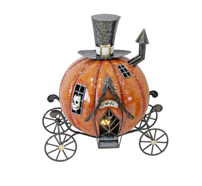 Metal Halloween Pumpkin Carriage w/ Battery Power LED Lights