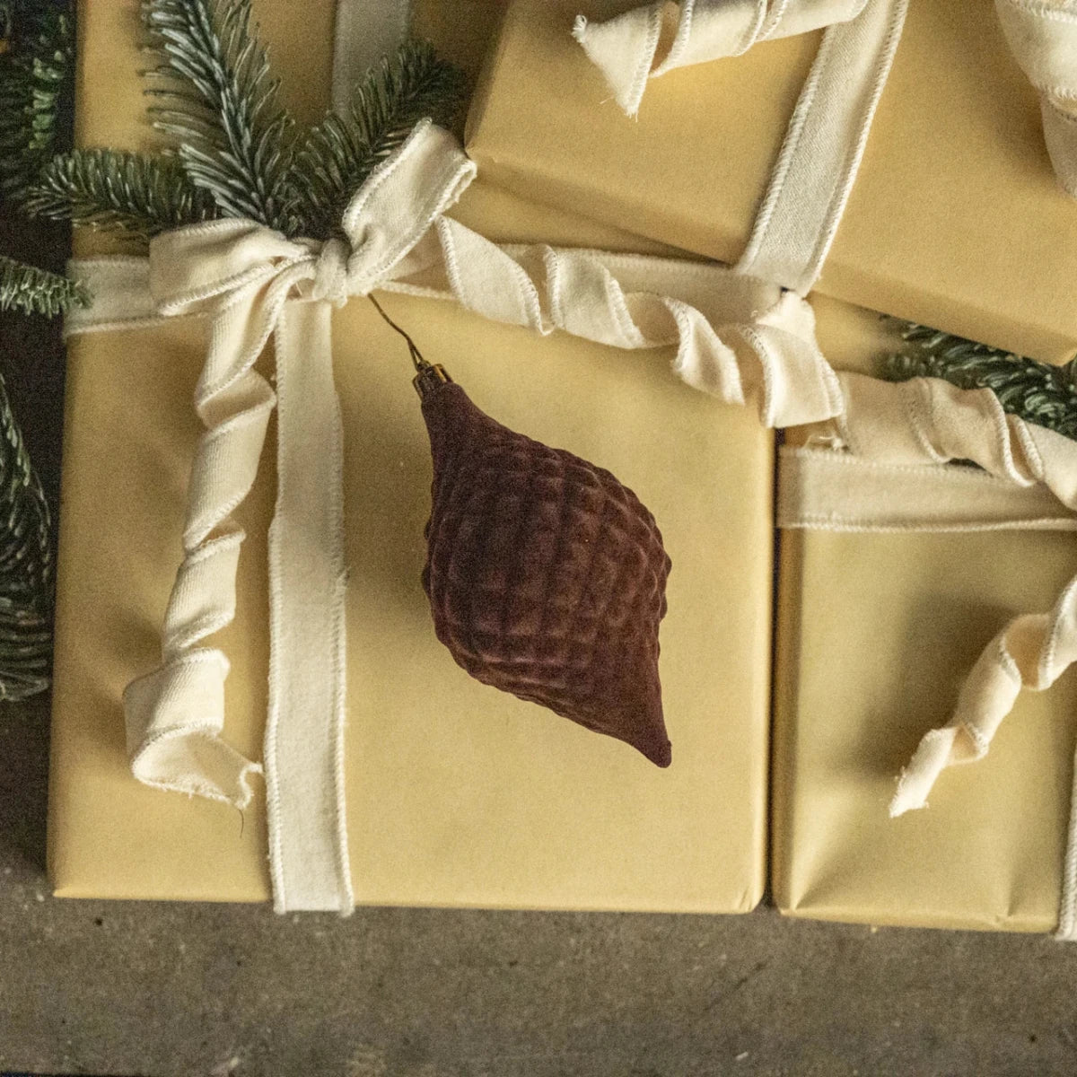 6" Dark Brown Flocked Finial Ornament - Nifty Decor & More