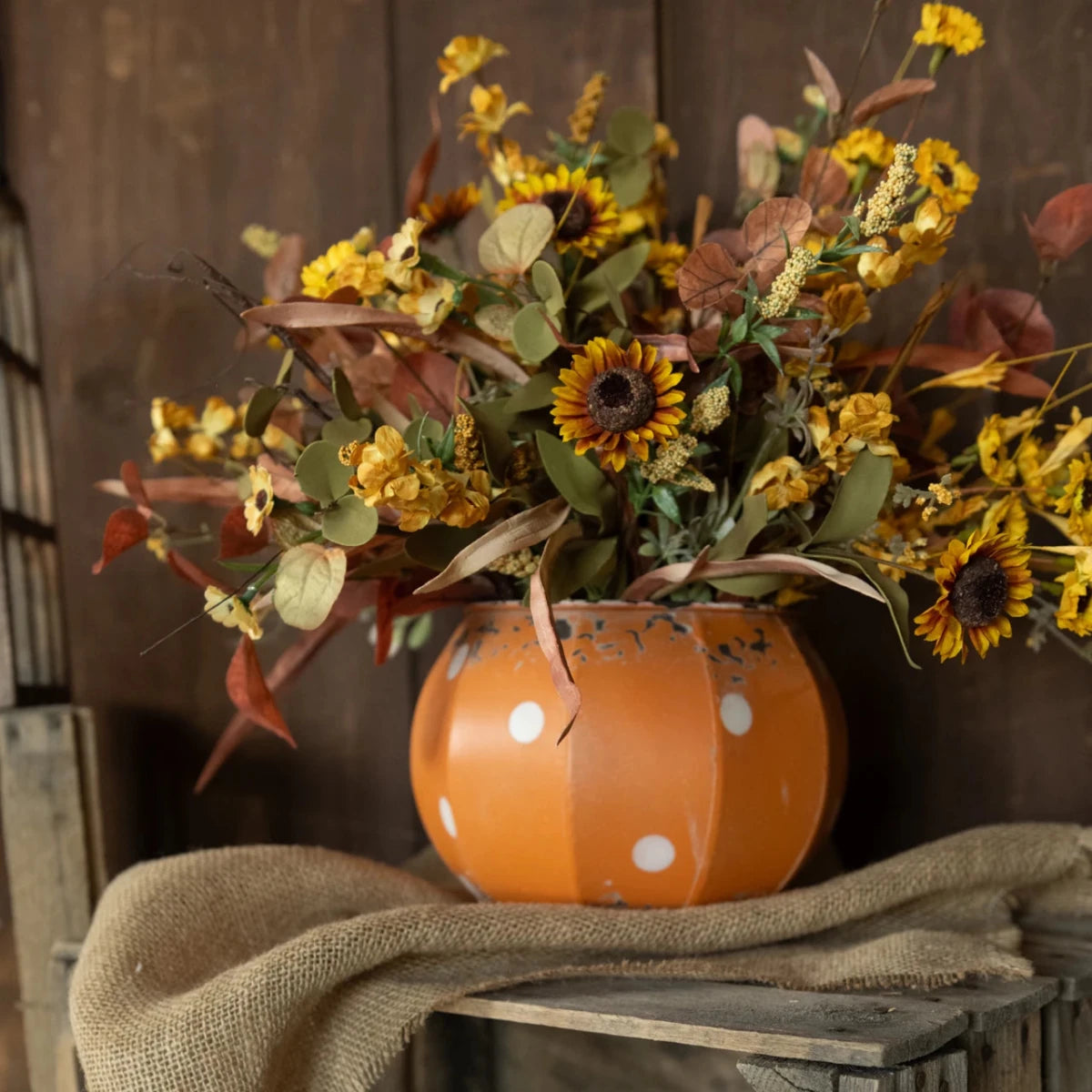 6" Orange & White Metal Polka Dot Pumpkin - Nifty Decor & More