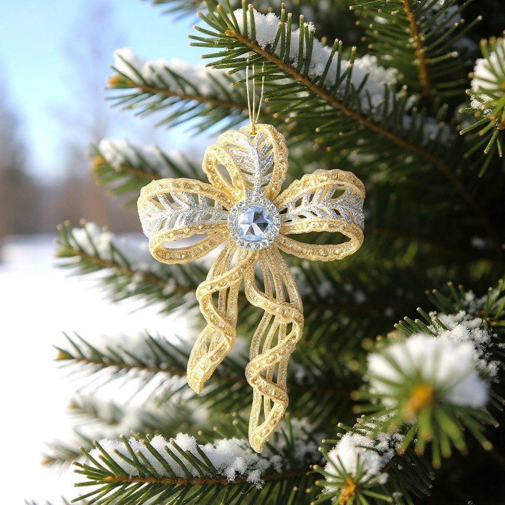 6" Sparkly Bow Ornament - Nifty Decor & More