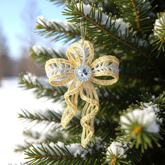 6" Sparkly Bow Ornament Christmas Ornament