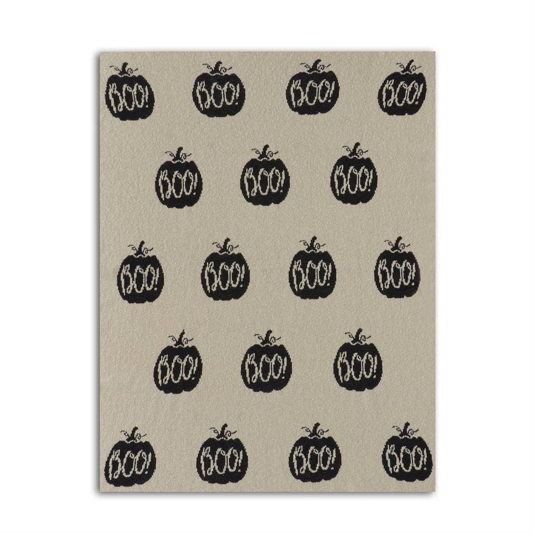 60 Inch Cream & Black Cotton Knit BOO Throw Blanket - Nifty Decor & More