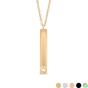 Paw Print Cutout Vertical Stainless Steel Bar Necklace