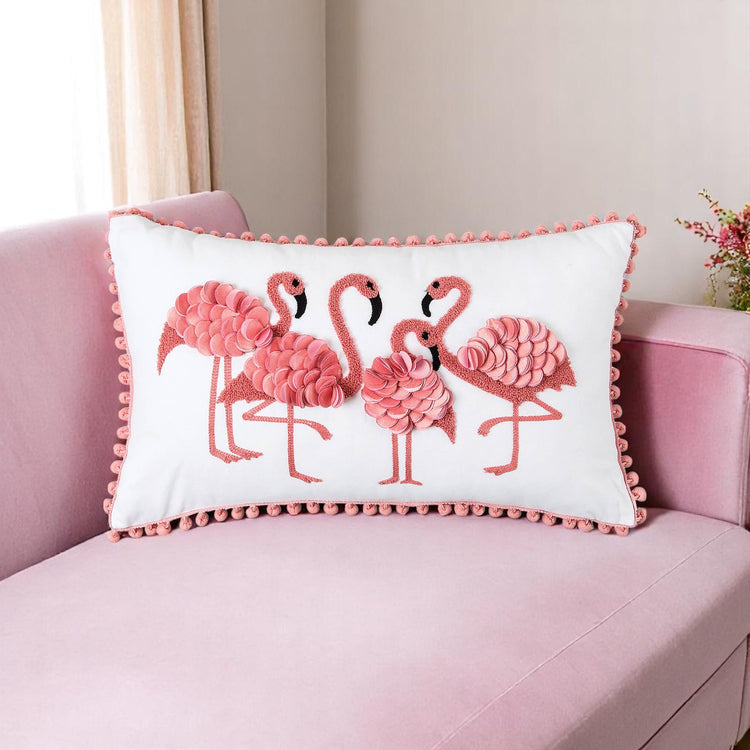 Coastal Flamingo Friends Throw Pillow, Cute Pink Tropical Design, Decorative Pillow for Sofa or Bed, Summer Gift Idea