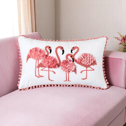 Coastal Flamingo Friends Throw Pillow, Cute Pink Tropical Design, Decorative Pillow for Sofa or Bed, Summer Gift Idea