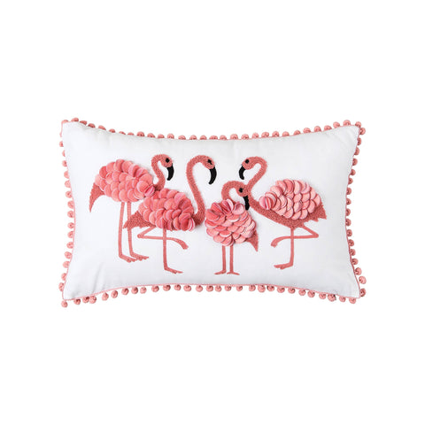 Coastal Flamingo Friends Throw Pillow, Cute Pink Tropical Design, Decorative Pillow for Sofa or Bed, Summer Gift Idea