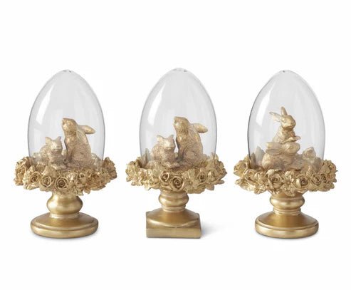6.25" Gold Resin Easter Bunny Egg Cloche Topiaries (Various Styles) - Nifty Decor & More