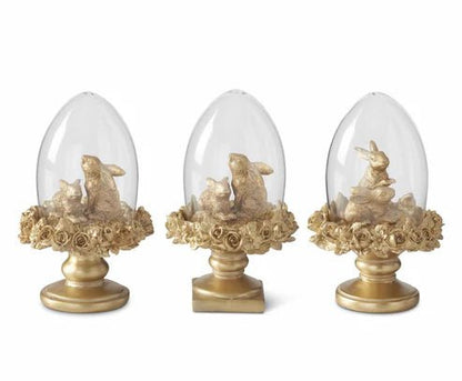 6.25" Gold Resin Easter Bunny Egg Cloche Topiaries (Various Styles) - Nifty Decor & More