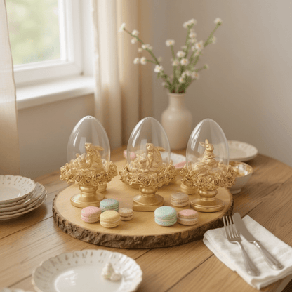 6.25" Gold Resin Easter Bunny Egg Cloche Topiaries (Various Styles) - Nifty Decor & More