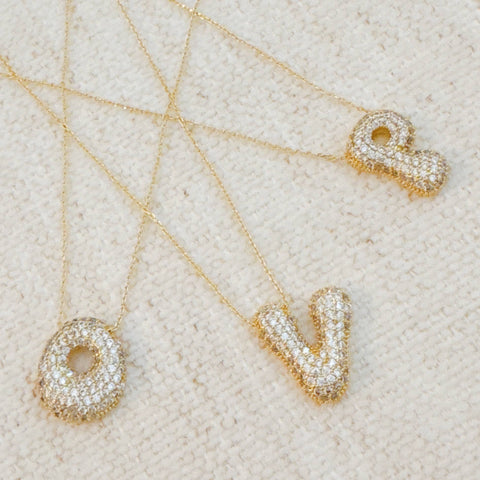 Crystal Bubble Initial Necklace, Sparkling Preppy Charm Necklace, Trendy Accessory for Women, Gift Idea Accessories