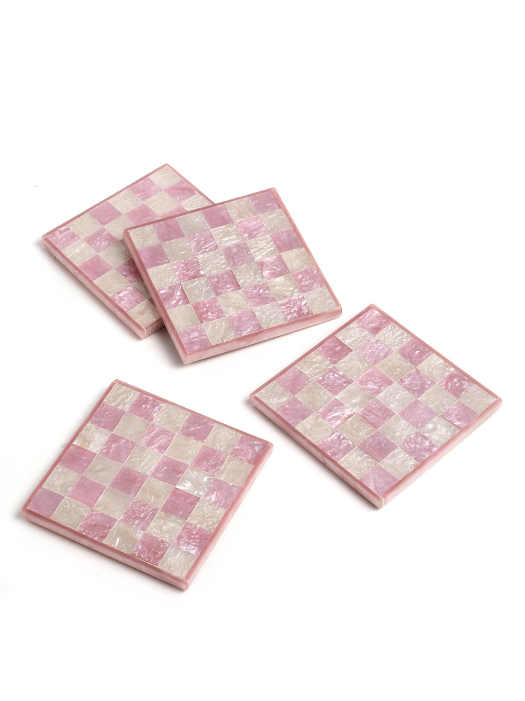 Pink Check Resin Coaster Set of 4