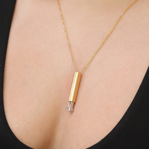 18K Gold PVD Stainless Steel Hidden Message Sliding Blank Bar Necklace