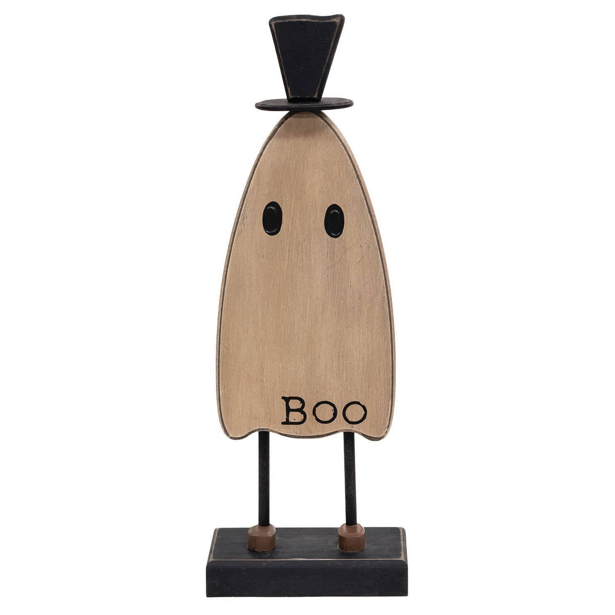 Wooden Top Hat Boo Ghost on Base