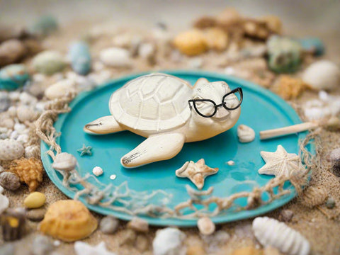 Turtle with Glasses: Ocean Decor, Sea Life Home Decor, Nautical Accent, Coastal Art, Unique Gift for Ocean Lovers Summer Shelf Sitter